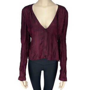 MARIE SAINT-PIERRE Burgundy Bordeaux Red Crinkle Luxury Holidays Top Blouse sz S